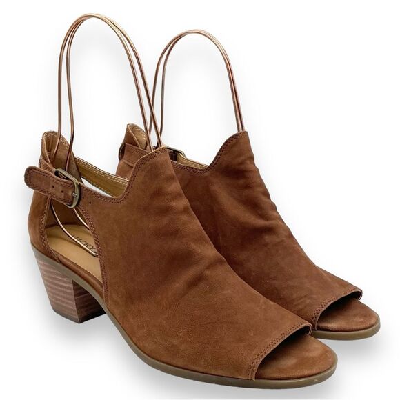 Lucky Brand Bannah Open Toe Sandal CutOut Booties in Walnut Brown Suede Size 7.5 - Picture 8 of 16